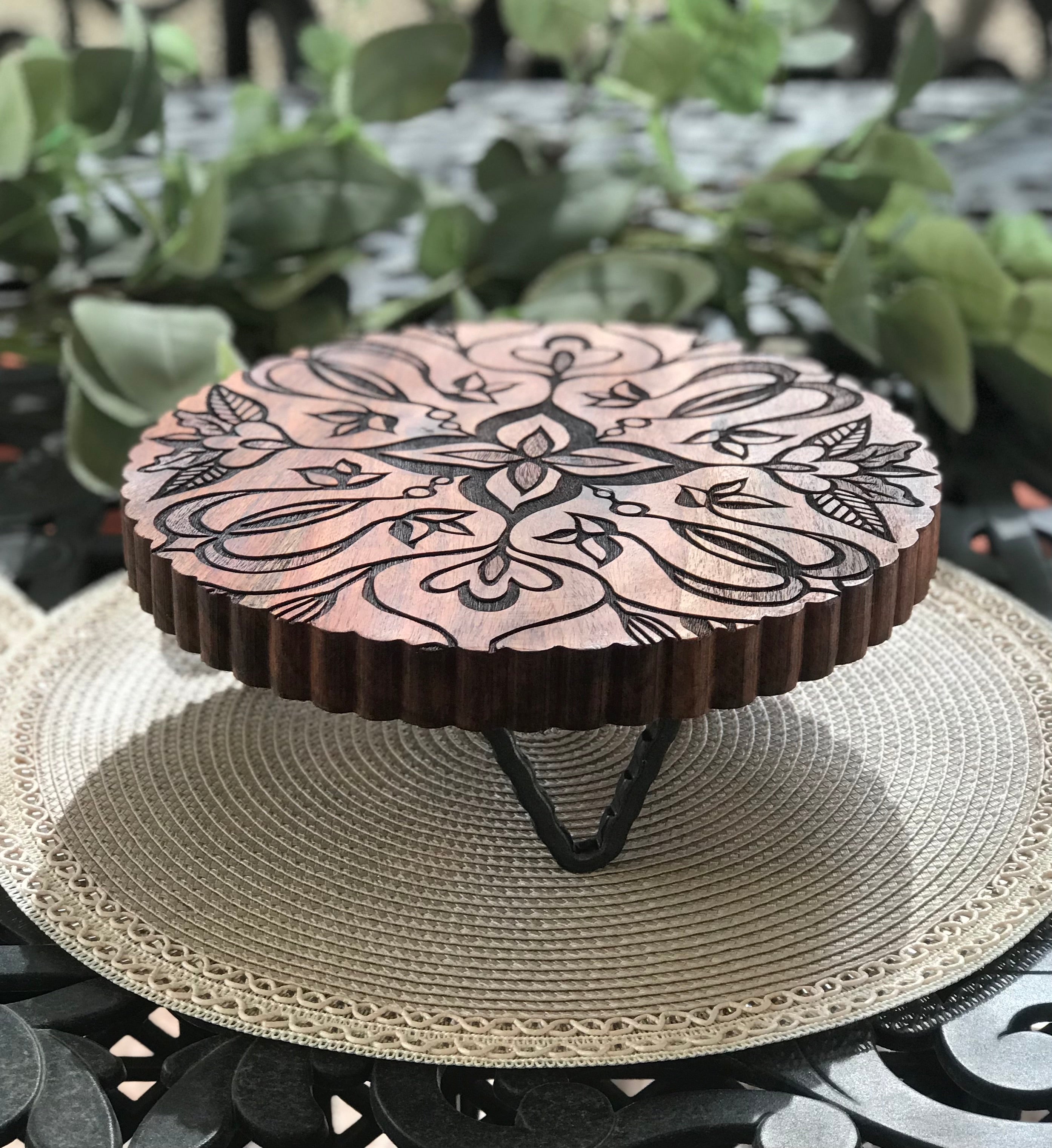S-Size 現品 Yuri_0031 マット｜ドラゴンデコ｜フラワー｜豪華 Acacia Wood Trivet - Forest Filigree – Blu Crescent Engraving
