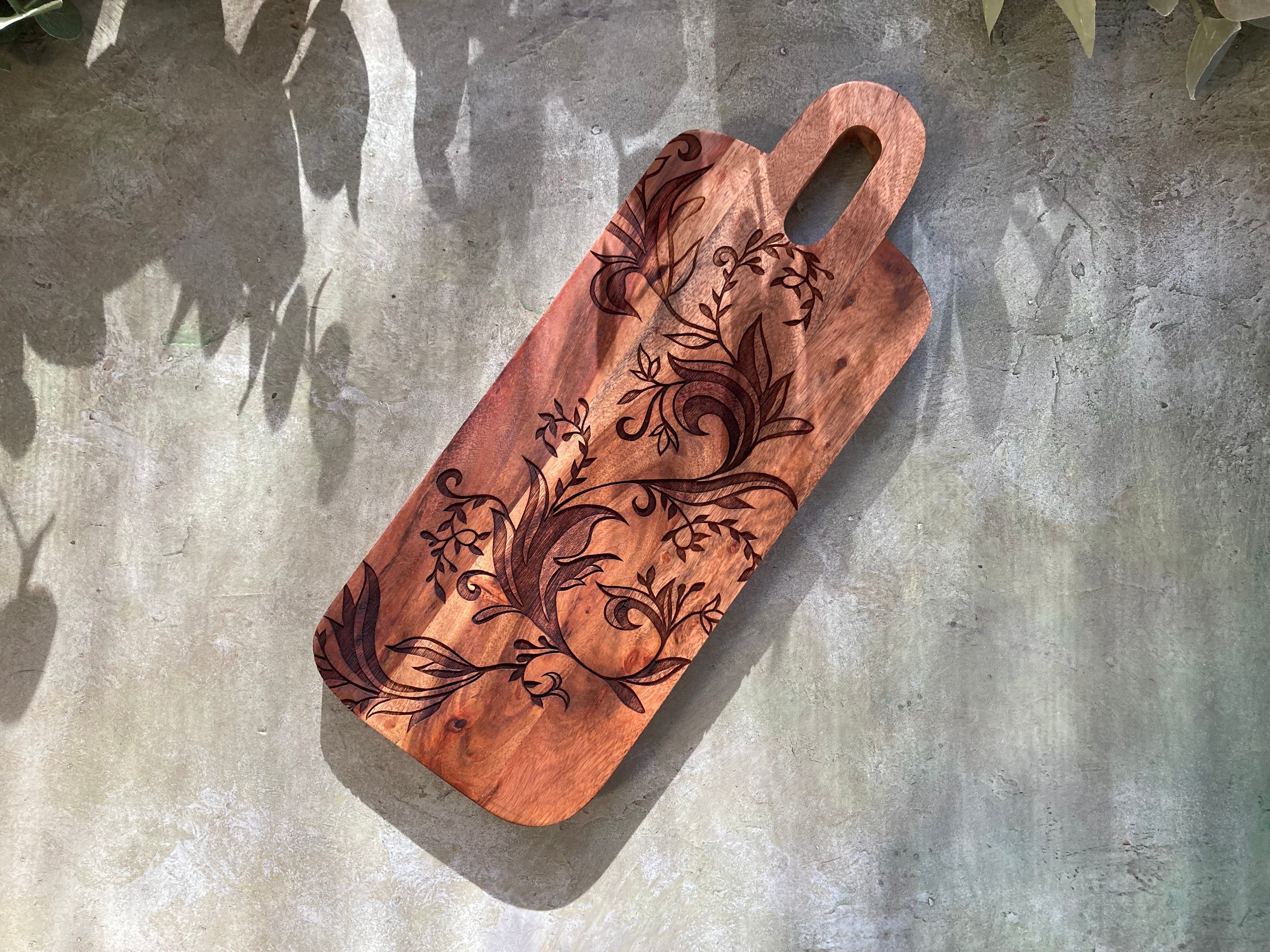 Acacia Wood Board with Handle - Italian Renaissance Flourish – Blu