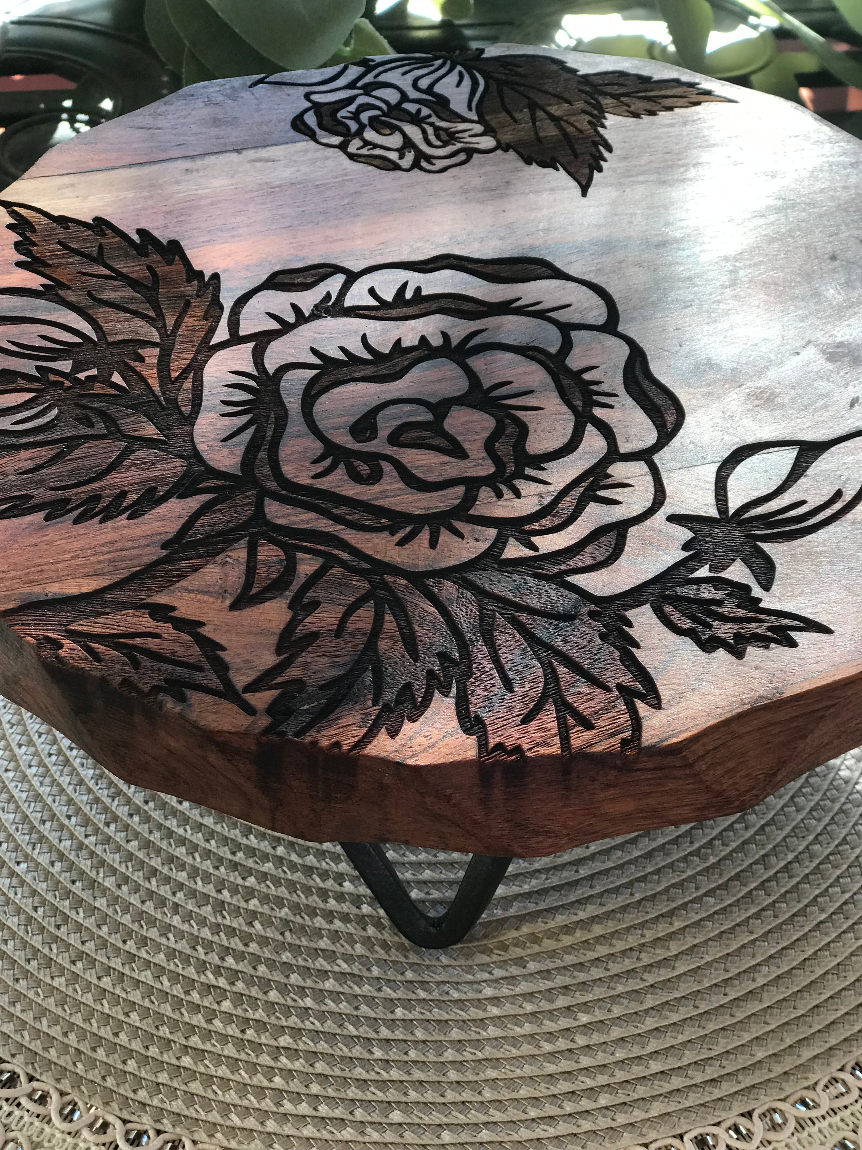 Acacia Wood Trivet - Roses