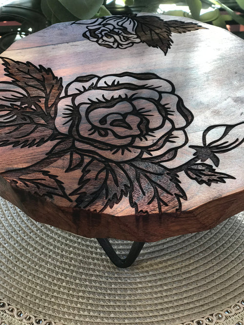 Acacia Wood Trivet - Roses