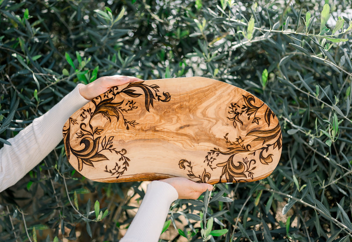 Large olive wood board with organic shape