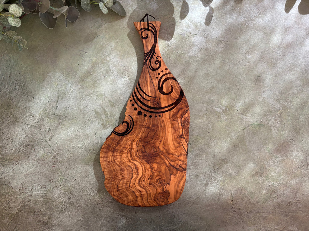 Rustic Olive Wood Paddle Board - Swirl Design