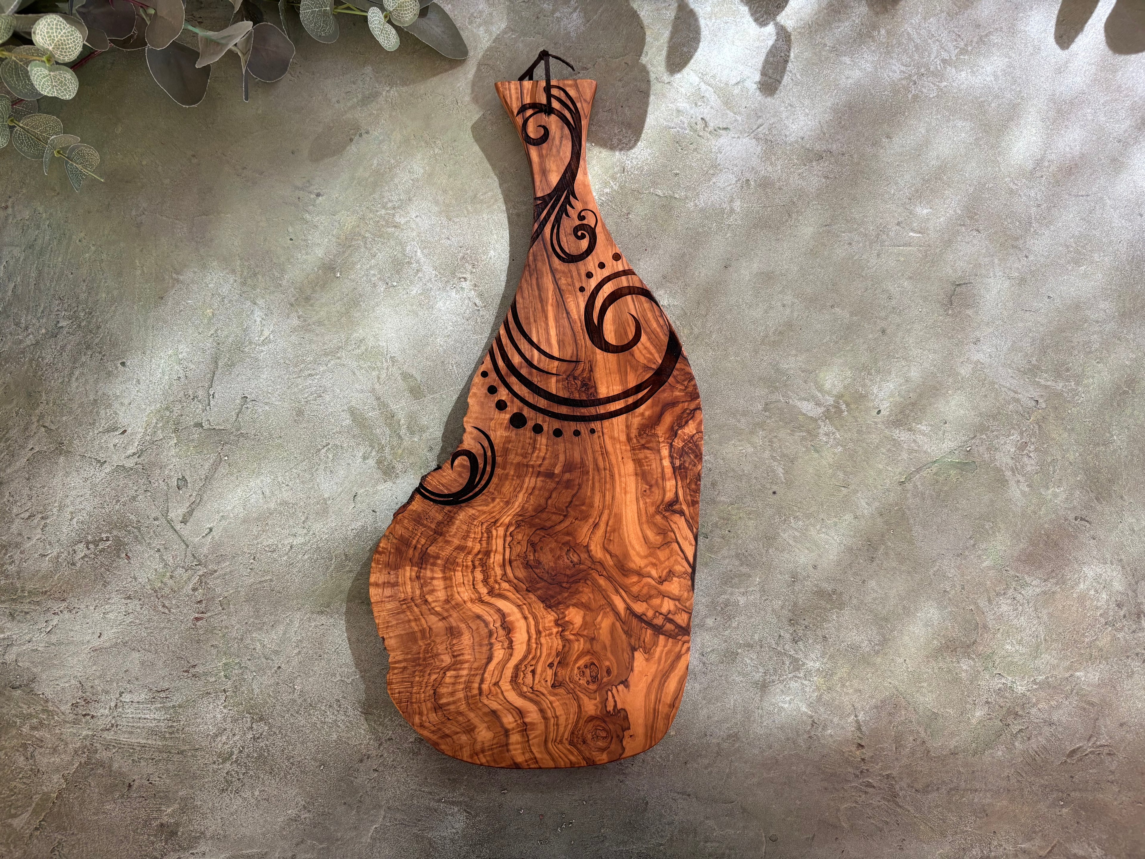 Rustic Olive Wood Paddle Board - Swirl Design