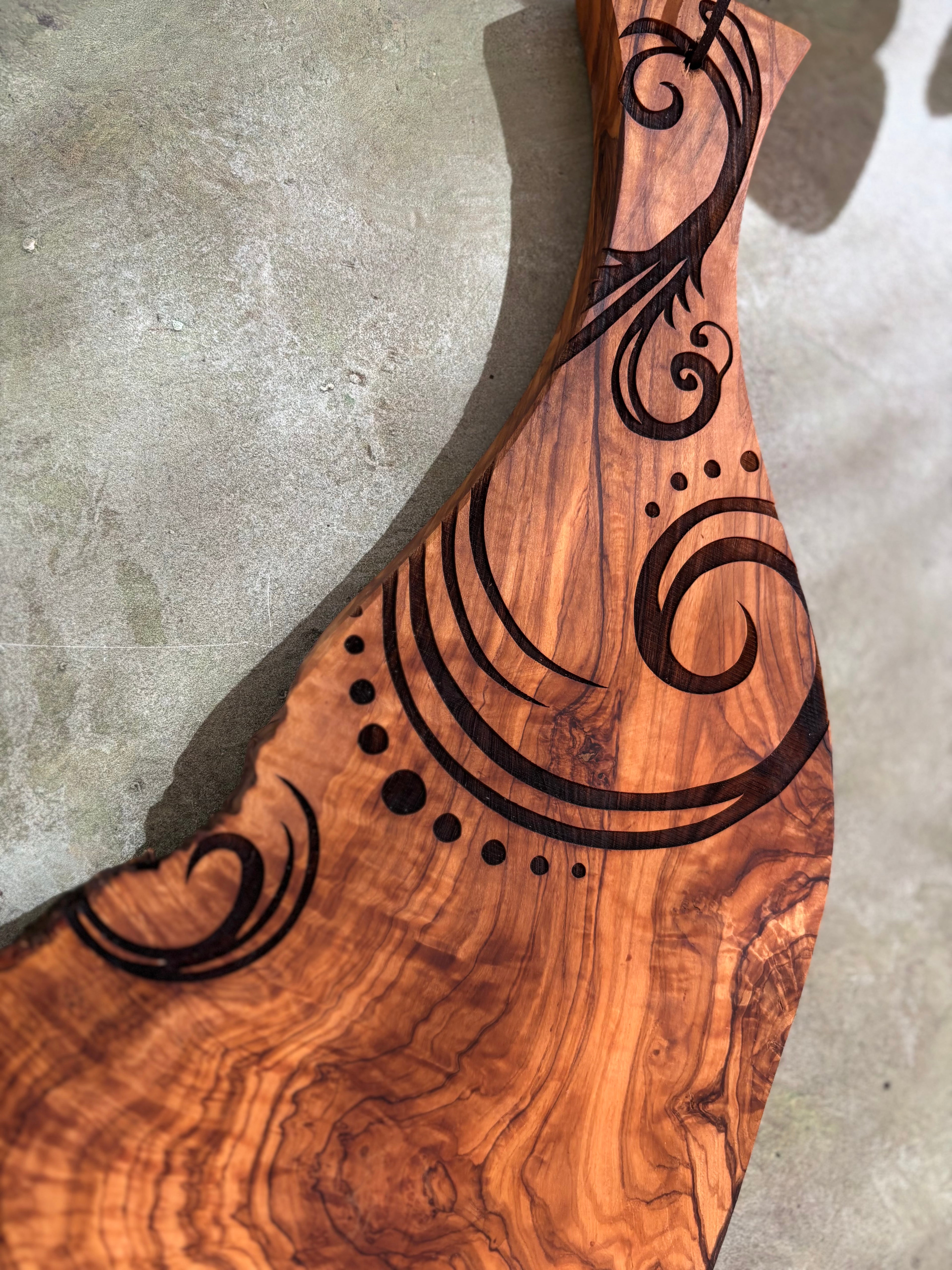 Rustic Olive Wood Paddle Board - Swirl Design